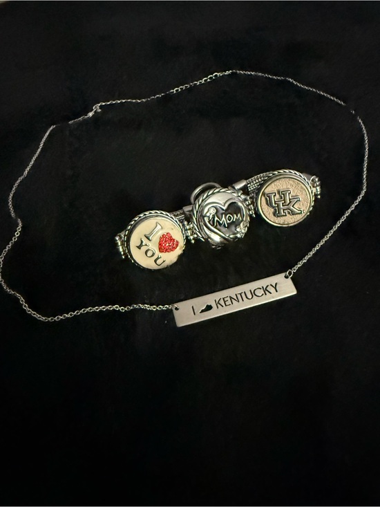 Jewelry - Kentucky Love Silver Tone Jewelry Bundle UK Mom Charm Bracelet Bar Necklace